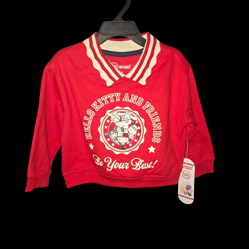 Hello Kitty Red Kids Sweatshirt with Striped Collar  Sz 12 Mo & 18 Mo Available